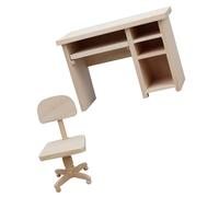 Oxxggkao Figura de madera sin pintar para casa de muñecas, muebles, oficina, escritorio y silla, figura para proyecto de manualidades a escala 1:12, paisaje, casa de muñecas, oficinas, escritorio y