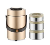 Oxxggkao Golden Bentos - Recipiente de acero inoxidable con 3 compartimentos, conservación del calor y asa de transporte portátil, contenedor de almuerzo aislado de acero inoxidable