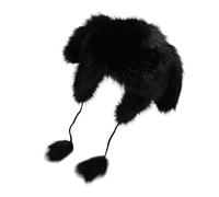 Oxxggkao Gorro grueso con orejas de conejo para adultos y niños, forro polar, para clima frío, invierno, cálido, accesorios deportivos al aire libre, esquí, montañismo, Negro, Talla única