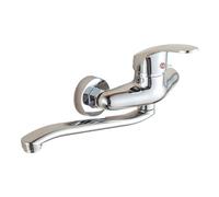 Oxxggkao Grifo flexible de doble agujero para cocina y baño con boquilla de largo alcance, control de agua fría y caliente, sistemas de montaje en pared, grifo de cocina de cobre de boquilla larga