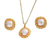 Oxxggkao Hermosos aretes geométricos de aleación de oro con collar a juego, juego de regalo de accesorios de joyería delicados de aleación con forma geométrica para mujer, talla única, como se