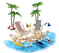 Oxxggkao Juego de 18 piezas de decoración de muebles de sombrilla de aleación para exhibiciones en miniatura y accesorios de paisaje de playa diminutos