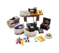 Oxxggkao Juego de máquina de coser en miniatura para decoración de escena de casa de muñecas para proyectos de manualidades, sala de estar, estudio, dormitorio, casa de muñecas, máquina de coser