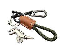 Oxxggkao Llavero de cuerda de cuero trenzado antideslizante con dije de dinosaurio de metal para una gestión práctica en condiciones de lluvia o guantes, llavero de motociclista