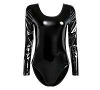 Oxxggkao Mameluco de cuero ajustado a la moda, elegante, ideal para fiestas temáticas de discoteca, overol de cuero brillante, Negro, S