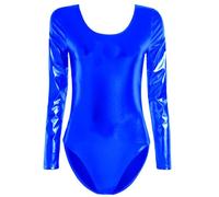 Oxxggkao Mameluco de cuero ajustado a la moda, elegante, ideal para fiestas temáticas de discoteca, overol de cuero brillante, azul, M