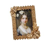 Oxxggkao Marco de fotos dorado de escritorio, arte de pared de resina antigua, marco de fotos decorativo de panal con abejas y flores, decoración del hogar, foto adornada europea