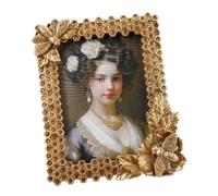 Oxxggkao Marco de fotos dorado de escritorio, arte de pared de resina antigua, marco de fotos decorativo de panal con abejas y flores, decoración del hogar, foto adornada europea