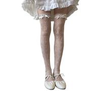 Oxxggkao Medias elegantes hasta el muslo para mujer con volantes y lazos decorativos transparentes estampados por encima de la rodilla, calcetines largos con volantes, blanco, Talla única