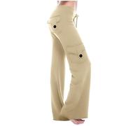 Oxxggkao Pantalones de yoga casuales elegantes para mujer con cintura elástica y bolsillos funcionales, perfectos para descansar y hacer recados, pantalones cargo para mujer, beige, XXX-Large