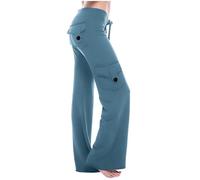 Oxxggkao Pantalones de yoga casuales elegantes para mujer con cintura elástica y bolsillos funcionales, perfectos para descansar y hacer recados, pantalones cargo para mujer, Lago Azul, XXX-Large