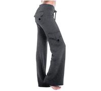 Oxxggkao Pantalones de yoga casuales elegantes para mujer con cintura elástica y bolsillos funcionales, perfectos para descansar y hacer recados, pantalones cargo para mujer, gris oscuro, XXX-Large