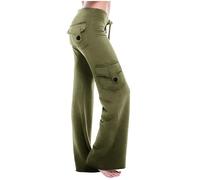 Oxxggkao Pantalones de yoga casuales elegantes para mujer con cintura elástica y bolsillos funcionales, perfectos para descansar y hacer recados, pantalones cargo para mujer, Ejercito Verde, XXX-Large