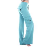 Oxxggkao Pantalones de yoga casuales elegantes para mujer con cintura elástica y bolsillos funcionales, perfectos para descansar y hacer recados, pantalones cargo para mujer, azul celeste, XXX-Large