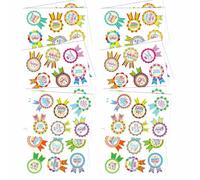 Oxxggkao Paquete de calcomanías de feliz cumpleaños, 16 hojas, etiquetas de fiesta infantil con 4 diseños alegres para invitaciones y decoraciones, etiquetas felices para bolsas de regalo