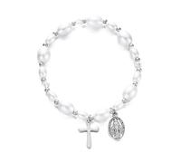 Oxxggkao Pulsera de cuentas de perlas de crucifijo de aleación fácil de usar, cadena de mano ajustable para mayor comodidad y cualquier tamaño de muñeca, talla única, como se describe