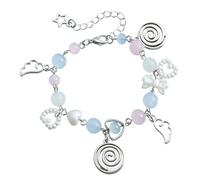 Oxxggkao Pulsera hecha a mano con colgante de alas de estrella y corazón, perlas y lazo, cadena ajustable, regalo de joyería de cristal acrílico, talla única, como se describe