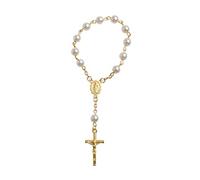 Oxxggkao Rosario de bautizo, perlas de imitación de color para cruz, ideal para bautizo, fiesta de baby shower, boda, vacaciones, pulseras de rosario para mujeres católicas, One Size, como se describe