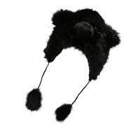 Oxxggkao Sombrero de moda con orejas para senderismo, camping, gorras peludas con pompones, novedad para deportes al aire libre y oso casual, Negro, Talla única