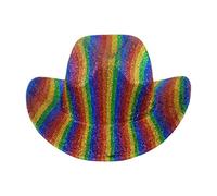 Oxxggkao Sombrero de novia Panamá con diseño de arcoíris para mujer, para fiesta, brillante, accesorio para fotos, estilo occidental, Rainbow, Talla única