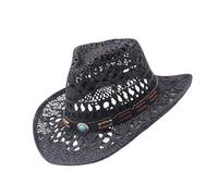 Oxxggkao Sombrero de paja clásico occidental con alas grandes, transpirable, para playa, boda, vacaciones y ocio, ala ancha, para mujer, Negro, Talla única