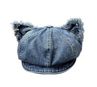 Oxxggkao Sombrero tradicional de algodón de ocho ángulos que resalta el divertido plan de orejas de gato y borde flexible modificable al aire libre, divertido, unisex, sombrero de ocho ángulos, azul