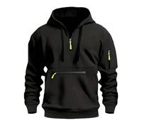 Oxxggkao Sudadera con capucha para hombre con cremallera de un cuarto de cremallera de manga larga con múltiples bolsillos para uso casual, aventura diaria, entrenamiento, gimnasio, sudadera para