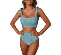 Oxxggkao Traje de baño tankini a rayas para mujer, conjunto de 2 piezas, cintura alta, atado al frente, diseño de playa, vacaciones, traje de baño para mujer con forro de cintura alta
