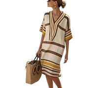 Oxxggkao Vestido de ajuste holgado para mujer, casual, cuello en V, manga corta, a rayas, playa, vacaciones, vestidos de verano para mujer, Color De La Imagen, L