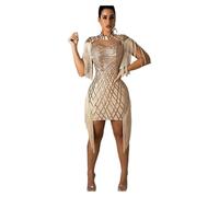 Oxxggkao Vestido de lentejuelas de malla brillante adecuado para fiestas, trabajo, cómodo tejido de poliéster, vestido de noche, club nocturno, fiesta, vestido de fiesta, dorado, M