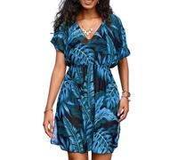 Oxxggkao Vestido de playa con cuello en V y estampado floral de secado rápido, bata suave para piscina, trajes de vacaciones, vestido de playa de moda