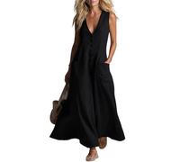 Oxxggkao Vestido de poliéster con elegante cuello en V y bolsillos, vestido casual adecuado para múltiples tipos de cuerpo, vestido casual de poliéster, Negro, S