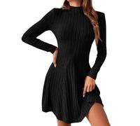 Oxxggkao Vestido de suéter de cuello alto para mujer, acogedor, de invierno, manga larga, punto acanalado, acampanado, para otoño, manga larga, cuello alto, acampanado, casual, a la moda, ligero