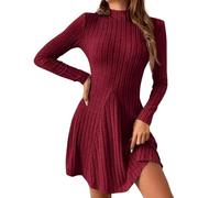 Oxxggkao Vestido de suéter de cuello alto para mujer, acogedor, de invierno, manga larga, punto acanalado, acampanado, para otoño, manga larga, cuello alto, acampanado, casual, a la moda, ligero, D, L