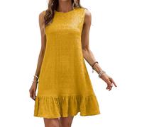 Oxxggkao Vestido moderno sin mangas para mujer, con cuello redondo, de poliéster, fácil cuidado, perfecto para varios eventos y uso diario, vestidos casuales, amarillo jengibre, L