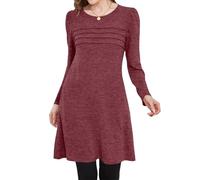Oxxggkao Vestido tipo suéter de manga larga con cuello redondo para mujer, tela suave y agradable al tacto, longitud elástica hasta la rodilla para mayor comodidad, rosso, S