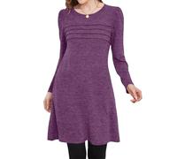 Oxxggkao Vestido tipo suéter de manga larga con cuello redondo para mujer, tela suave y agradable al tacto, longitud elástica hasta la rodilla para mayor comodidad, Morado (, L