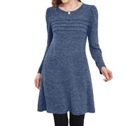 Oxxggkao Vestido tipo suéter de manga larga con cuello redondo para mujer, tela suave y agradable al tacto, longitud elástica hasta la rodilla para mayor comodidad, azul marino, XL