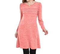 Oxxggkao Vestido tipo suéter de manga larga con cuello redondo para mujer, tela suave y agradable al tacto, longitud elástica hasta la rodilla para mayor comodidad, Rojo Coral, M