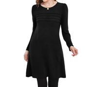 Oxxggkao Vestido tipo suéter de manga larga con cuello redondo para mujer, tela suave y agradable al tacto, longitud elástica hasta la rodilla para mayor comodidad, Negro, L