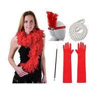 Oxxggkao Vintage 1920s Flapper - Accesorios de disfraz para mujer, diadema de plumas, collar, bufanda, guantes para fiesta de cóctel de los años 20, accesorios para el cabello, diadema, rosso, Talla