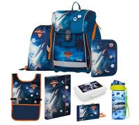OXY BAG Aktovka - Set de 8 piezas para el colegio (ergonómica, bolsa de deporte, estuche, poncho artificial, botella, caja de aperitivos y más), Espacio, Luz premium