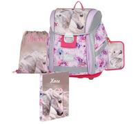 OXY BAG Set escolar premium de 4 piezas: mochila escolar ergonómica, bolsa de deporte y estuche con caja de documentos A4, ideal para 1ª y 2ª clase, caballo, PREMIUM LIGHT, Mochila