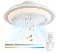 oxylops Ventilador de techo iluminable, ventilador de techo de 5 aspas, LED 40W, motor 12wDC, luz amarilla cálida/neutra/blanca, 6 velocidades, adecuado para dormitorio, salón, estudio y cocina.