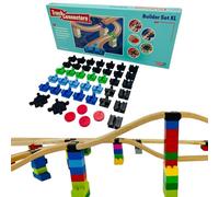 TOY2 Builder Set XL con 44 Conectores de Carril, Compatible con Brio Ferrocarril y Lego Duplo, Juego de 5 Conectores de Pista Diferentes, Juego de Conectores de ferrocarril y rieles de Madera