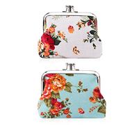 Oyachic 2 Pcs Monedero con Cierre Clic Clac Floral Portamonedas Retro Tarjetero Cartera Billetera para Mujer,Rose Flower Coin Purse