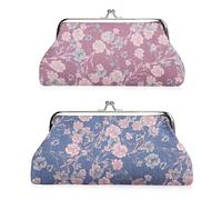 Oyachic 2 Piezas Flores Monederos Clic Clac Bolso de Tela Vintage Coin Purse Kiss-Lock Portamonedas para Mujer Niña (Morado + Azul Oscuro)