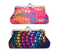 Oyachic 2 Piezas Grande Portamonedas Large Coin Purses Mujer Monedero Pluma Wallets Bolso De Mano con Cierre Clic-Clac Metálico Monedero para Moneda (Royal Blue+Rose Red)