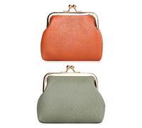 Oyachic 2 Piezas Mini Monedero Leather Coin Purse Cuero Cierre Clic Clac Cartera Mujer Retro Bolsas para Monedas, Billetes y Tarjetas (Verde+marrón)