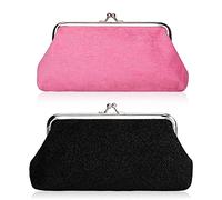 Oyachic 2PCS Grande Monedero de Pana Corduroy Coin Purse Portamonedascon Cierre Clic-Clac Metálico Vintage Carteras Mujer Bolso De Mano (Black+Red)